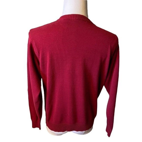 Oscar De La Renta Sweater Diamond Pattern Red Mens Large Cotton V Neck - Picture 6 of 7